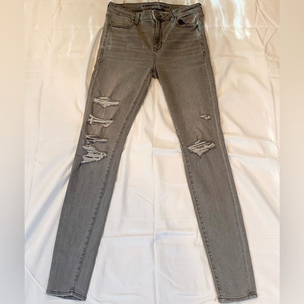 American Eagle HI-Rise Skinny Jeans Gray, 8 X-Long